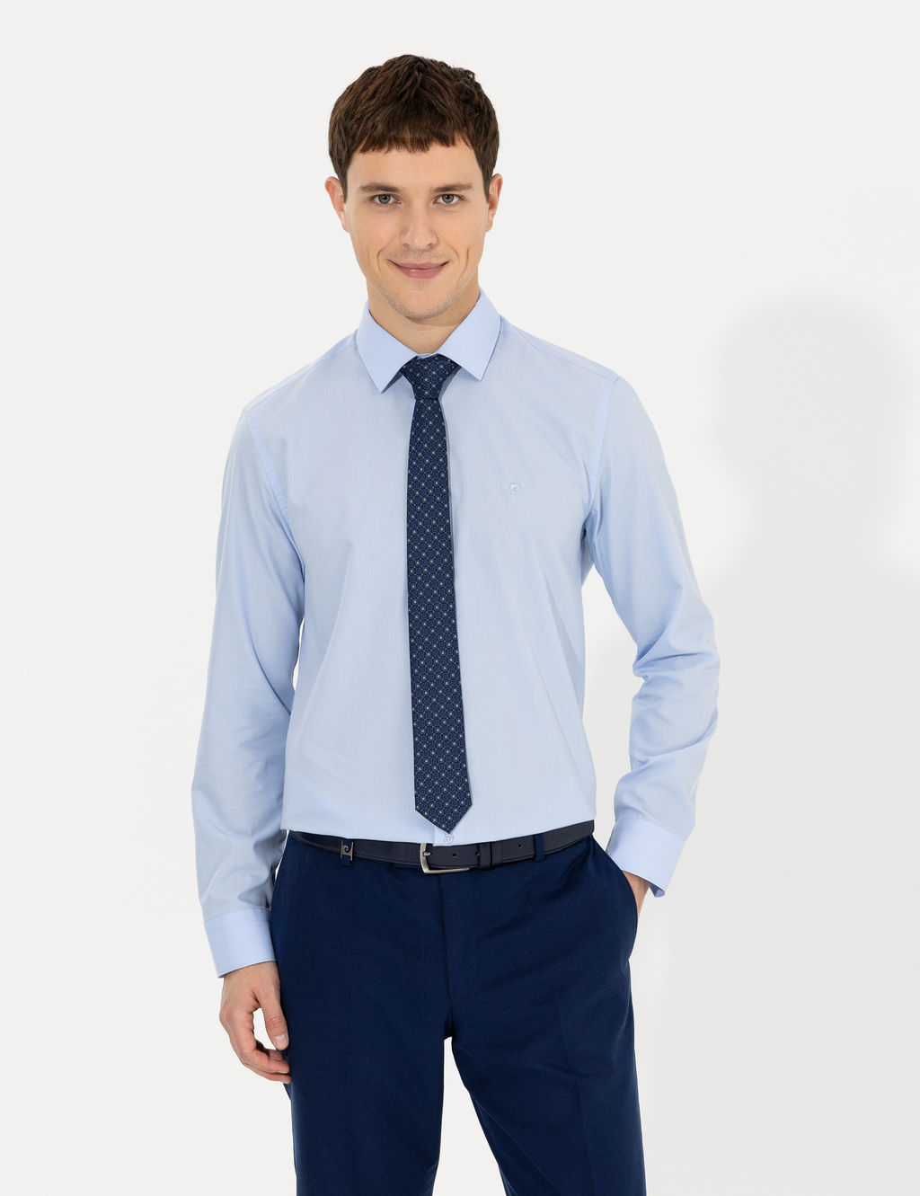A__k Mavi Slim Fit Uzun Kollu Klasik G_mlek