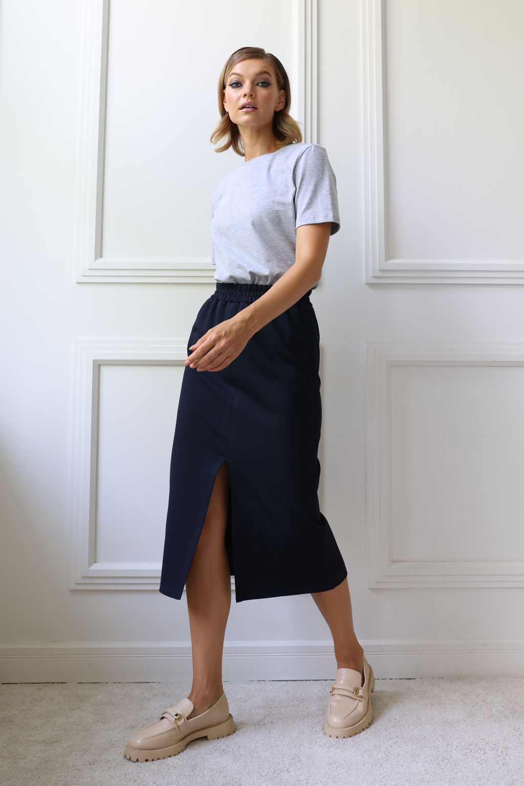 Юбка миди из трикотажа с разрезом - Looklikecat фото 2