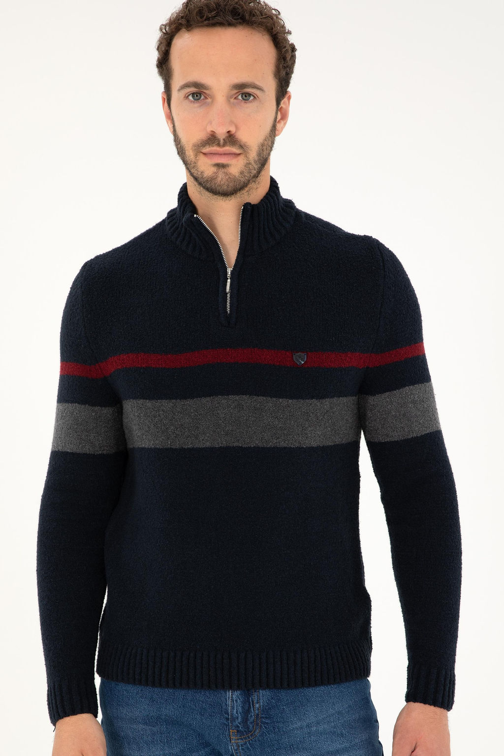 U. S. Polo Assn / Мужской темно-синий трикотажный свитер с высоким воротником - U.s. polo assn фото 3