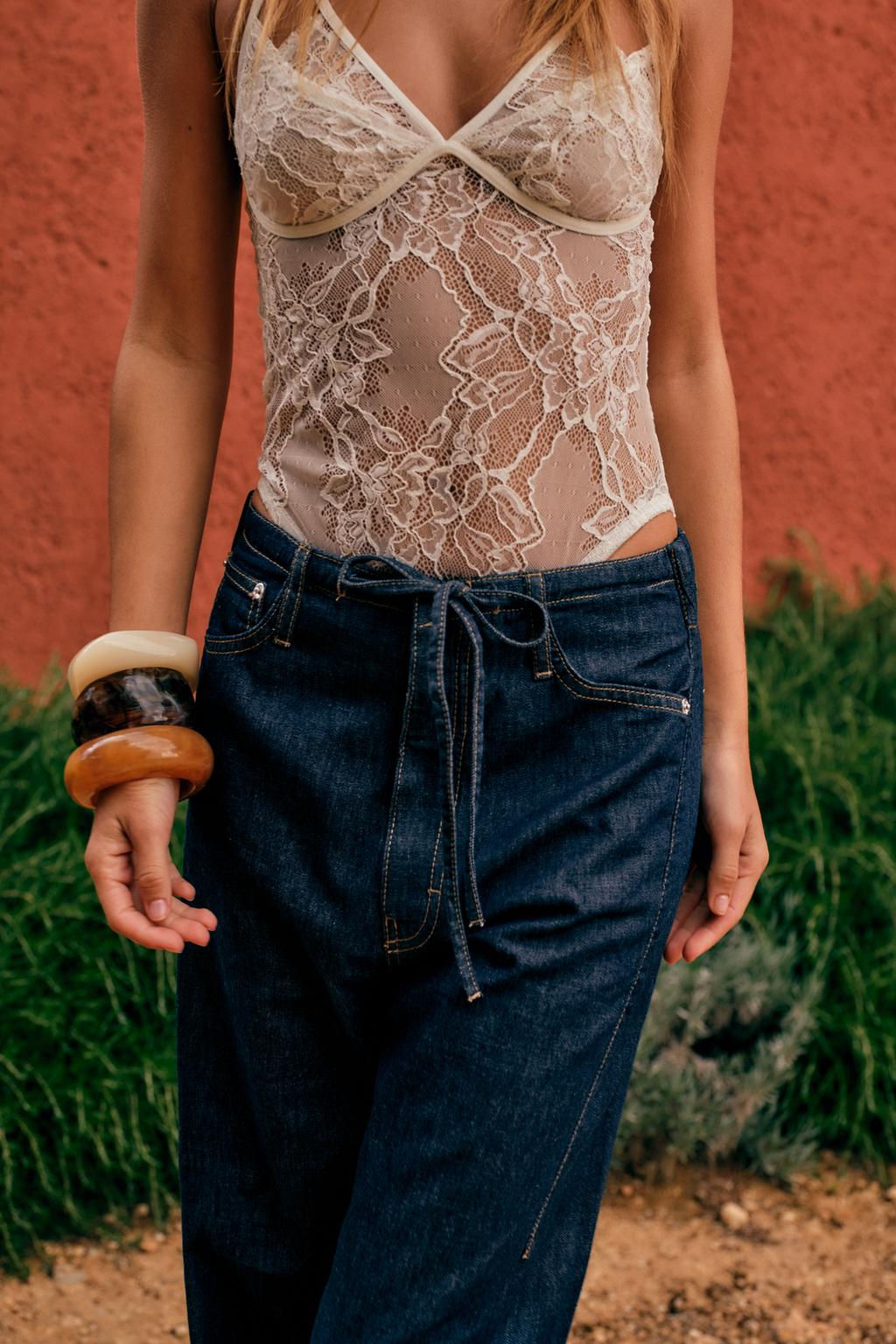 FLOWING DENIM-EFFECT TROUSERS - Zara фото 12