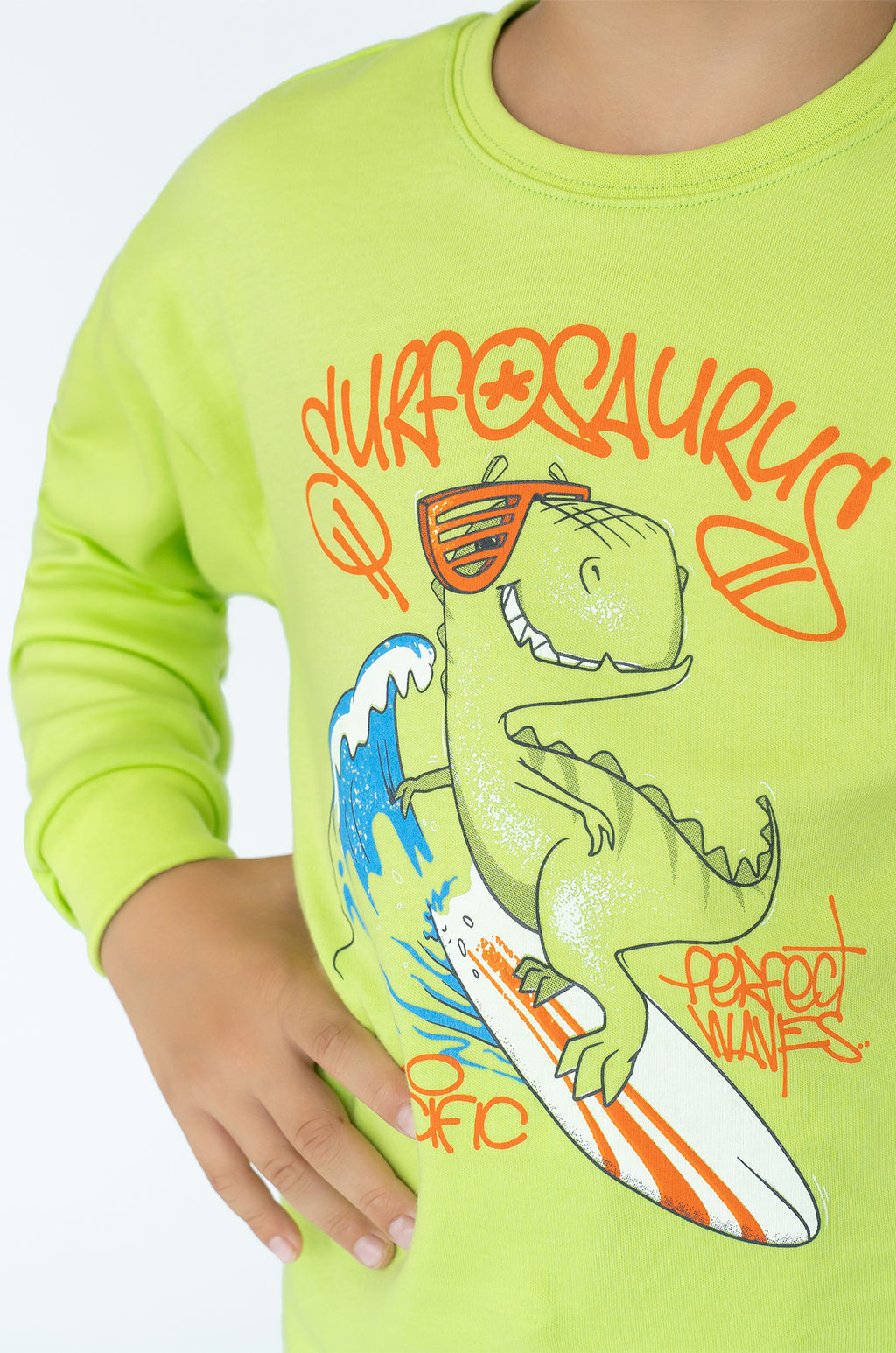 Пижама детская салатовая динозавр на скейте