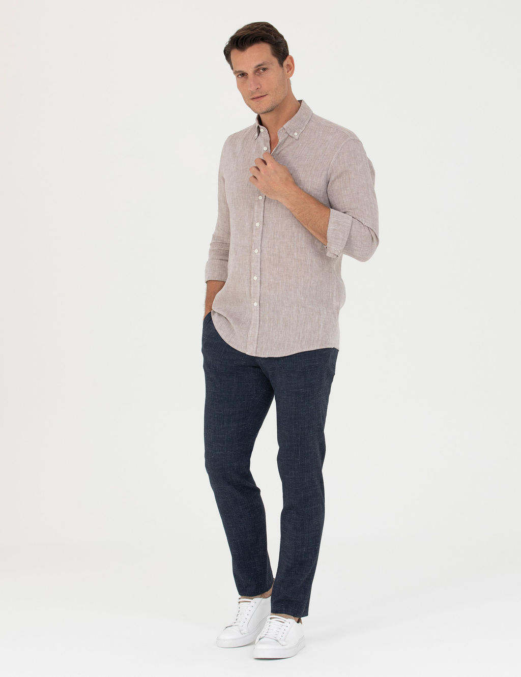 Lacivert Slim Fit Keten Kar___ml_ Pantolon