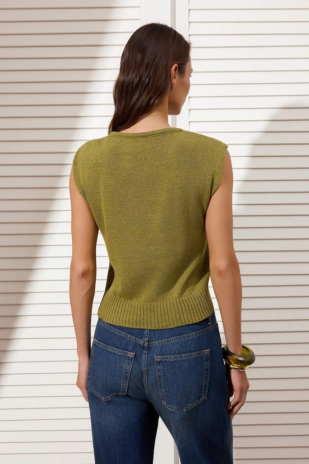 Limited Edition Yag Yesil Asimetrik Yaka Aksesuar Detayl? Triko Ince Bluz TWOSS26BZ00318