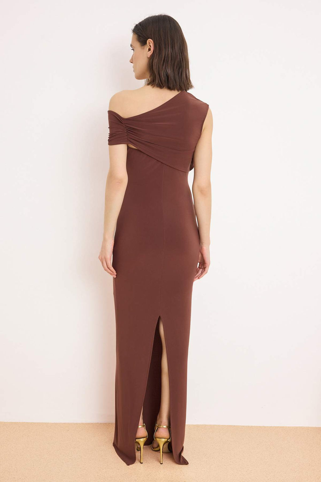 Petrol Buzgu / Drape Detayl? Saten Maxi Abiye & Mezuniyet Elbisesi TPRSS26AE00016 - Trendyolmilla фото 8