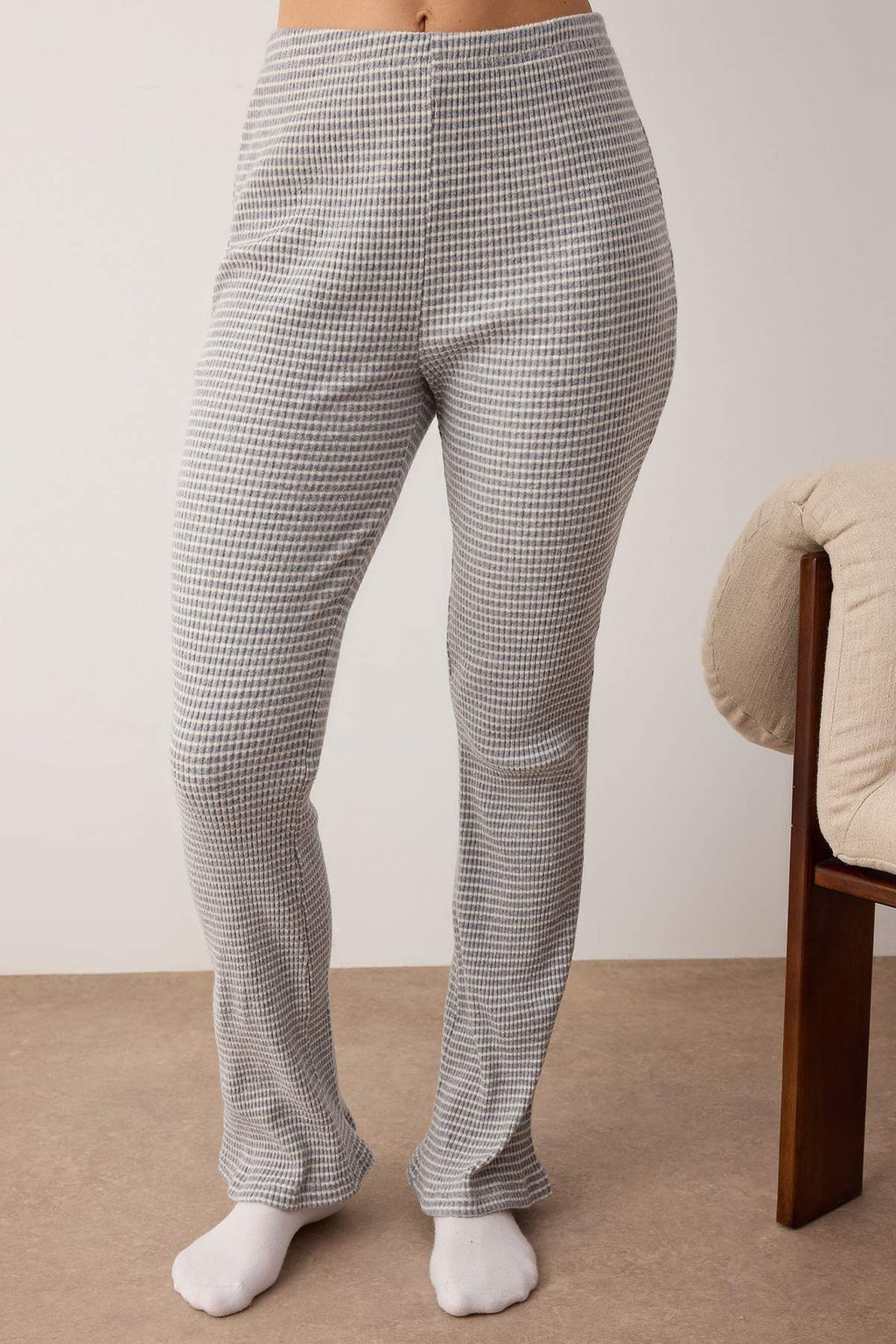 Gri Melanj Cizgili Yar?m Patl? Fitilli Orme Pijama Tak?m? THMAW26PT00041 - Trendyolmilla фото 3