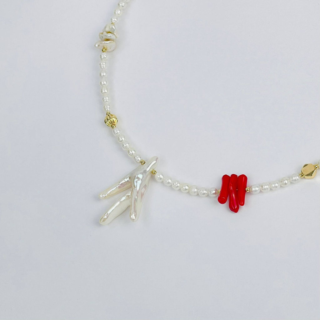 Колье из Жемчуга и Коралла 40 см +