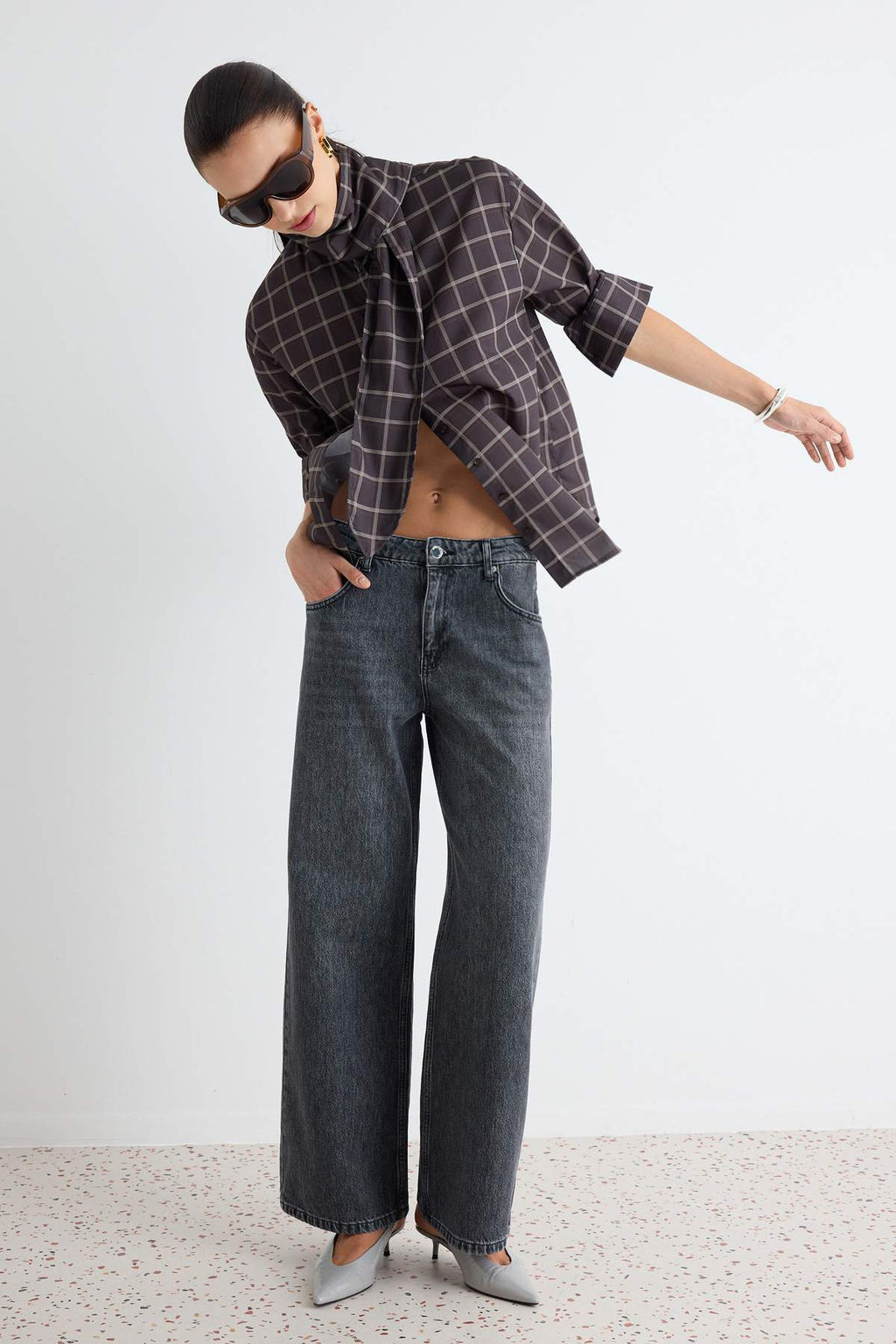Antrasit %100 Pamuk Normal Bel Bilek Boy Wide Leg Jeans TWOAW27JE00088 - Trendyolmilla фото 7