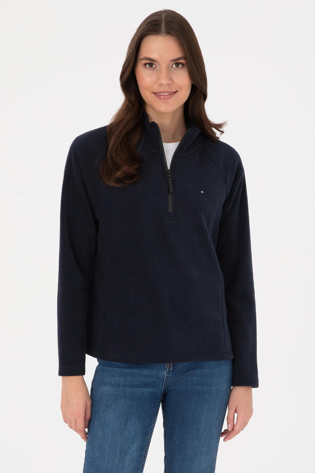 Kad_n Lacivert Fermuarl_ Dik Yaka Polar Sweatshirt