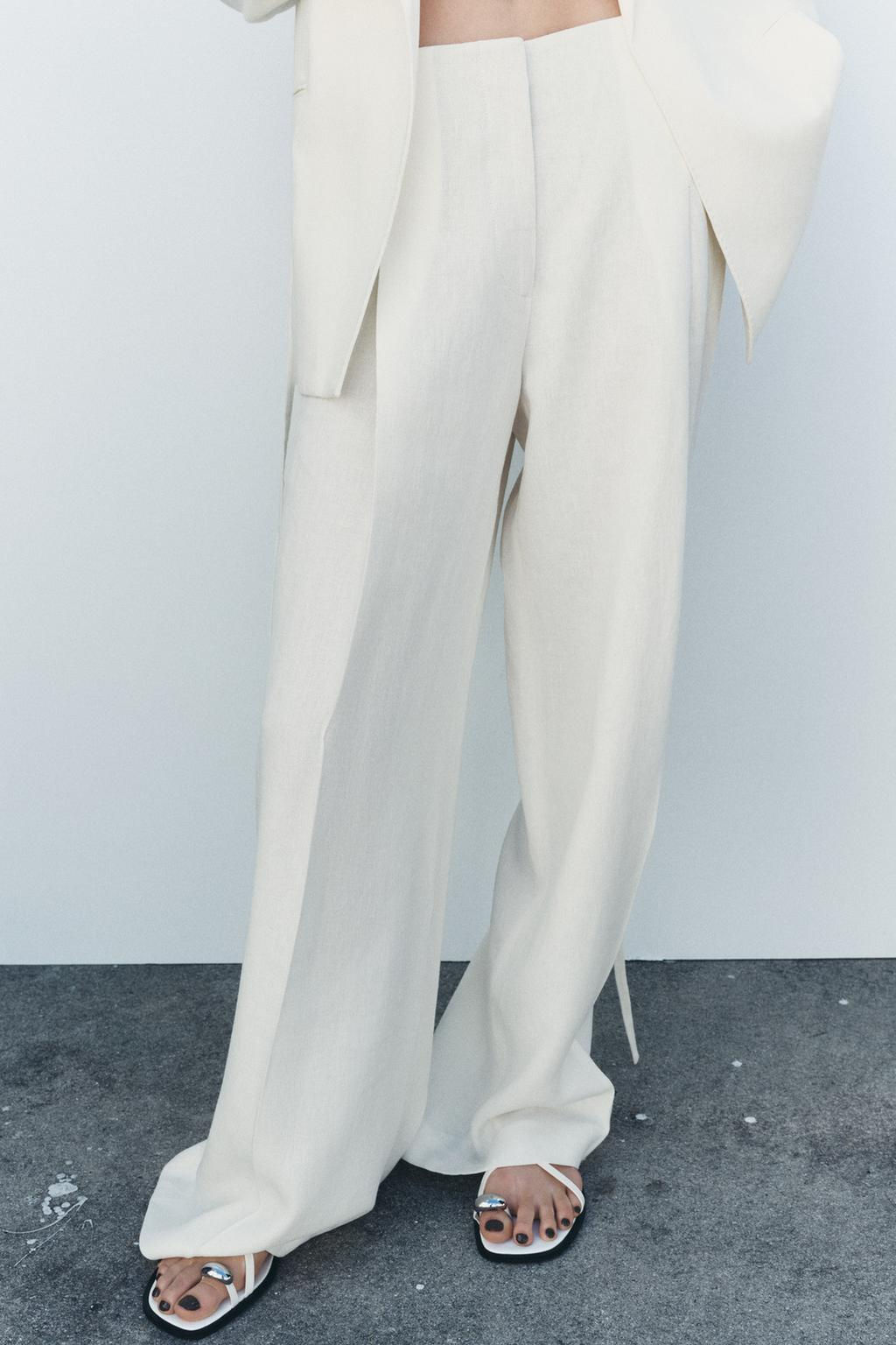 ZW COLLECTION DARTED LINEN BLEND TROUSERS - Zara фото 2