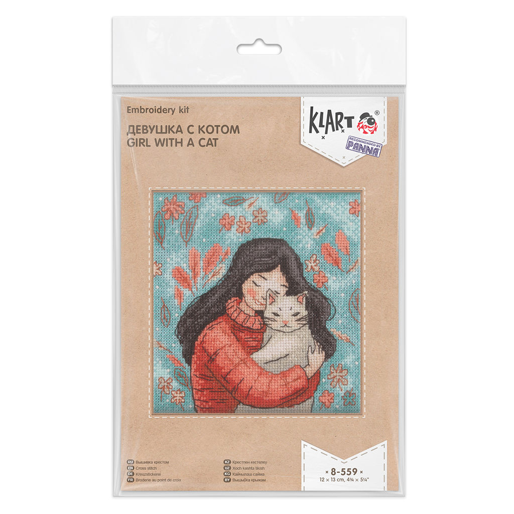 Klart набор для вышивания 8-559 Девушка с котом 12 х 13 см