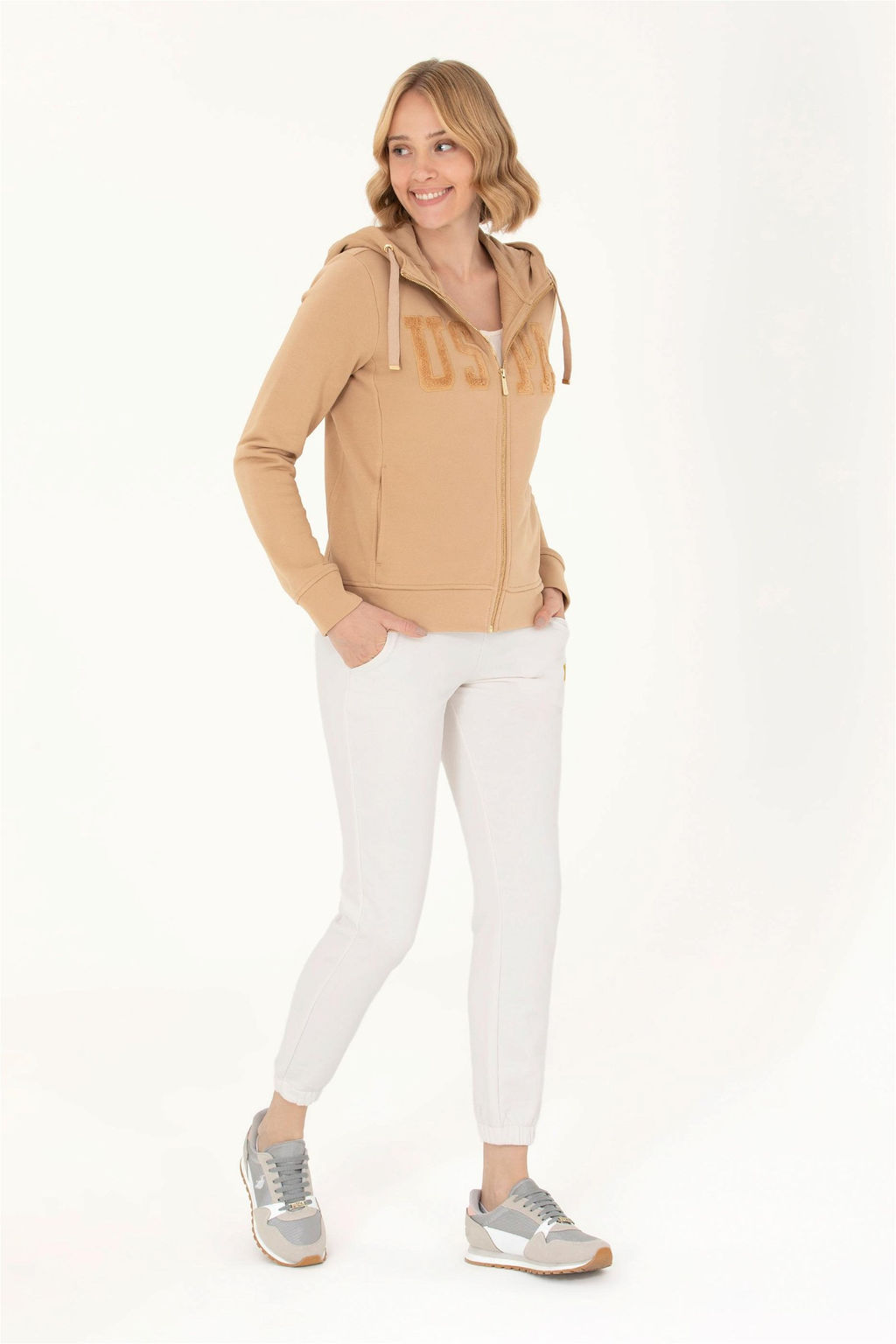 Женская базовая толстовка песочного цвета с капюшоном Неожиданная скидка в корзине - U.s. polo assn фото 4