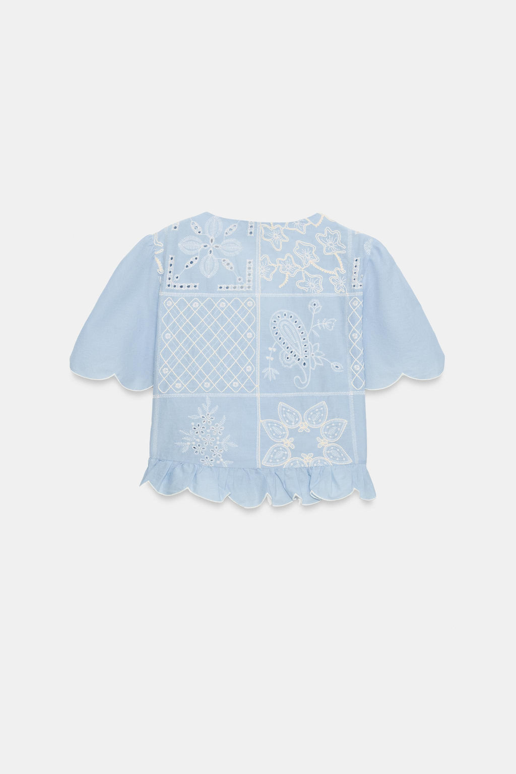 BLUSA LAZOS BORDADOS PERFORADOS / Azul claro - Zara фото 8