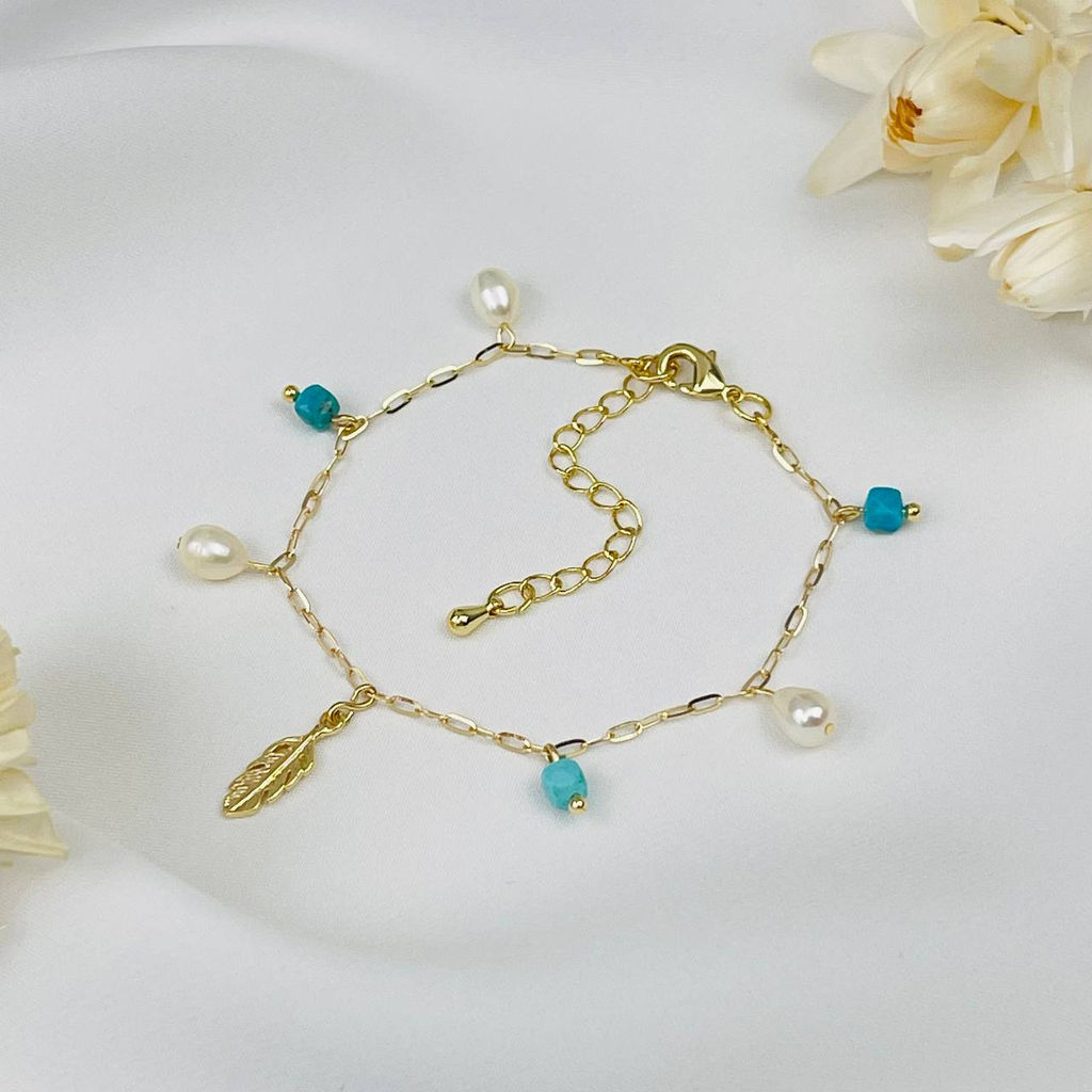 Браслет из Бирюзы и Жемчуга с цепочкой