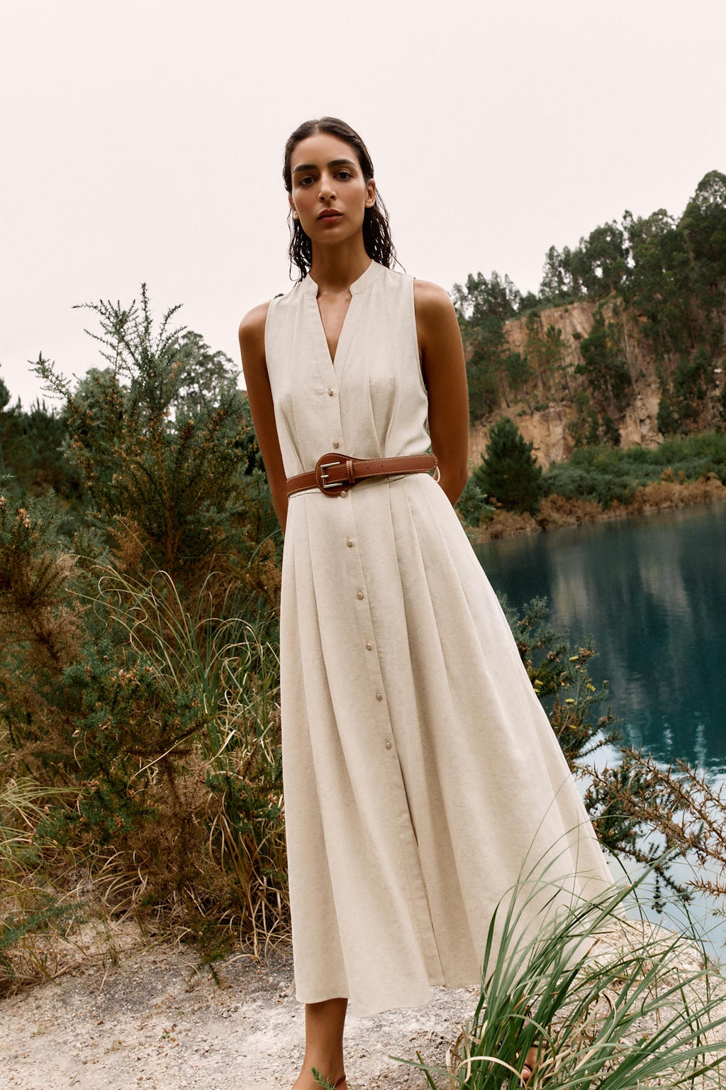 LINEN BLEND MIDI DRESS WITH BELT - Zara фото 10