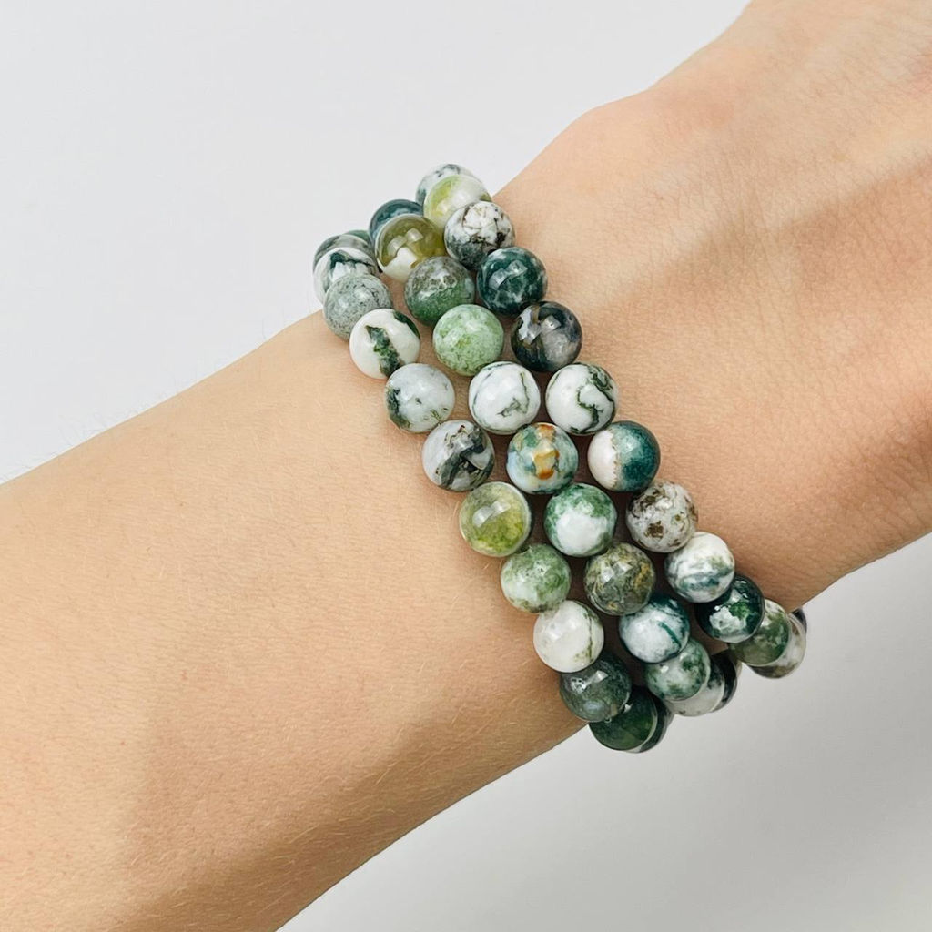 Бусины для украшений из Агата мохового (60 бусин) 37 см