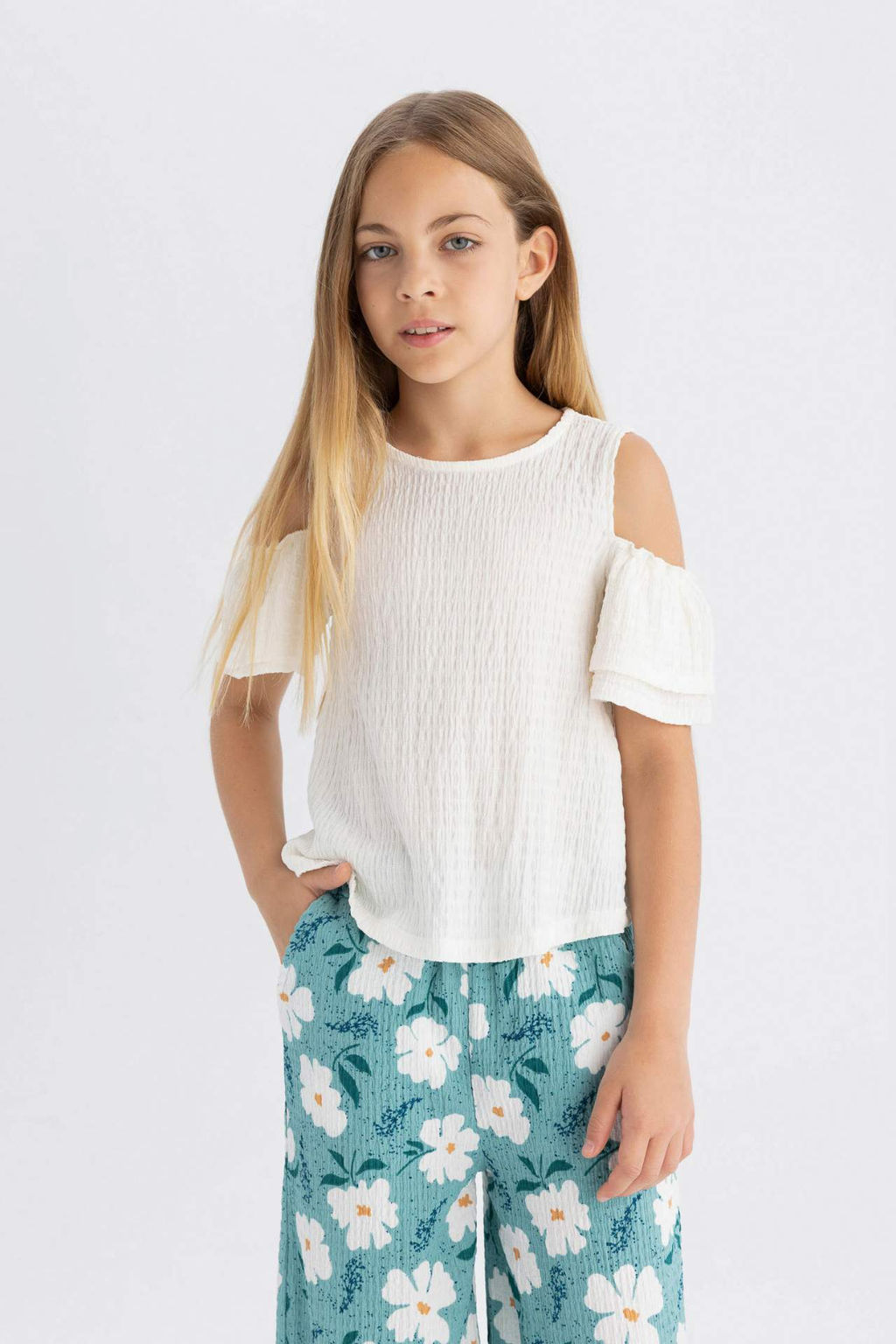 K?z Cocuk Bisiklet Yaka Burumcuk K?sa Kollu Tisort - Defacto фото 2