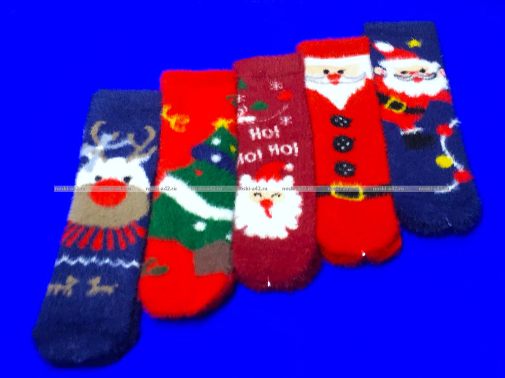 Цена за 10 пар. AMIGOBS носки женские НОРКА "НОВОГОДНИЕ ПУШИСТИКИ"