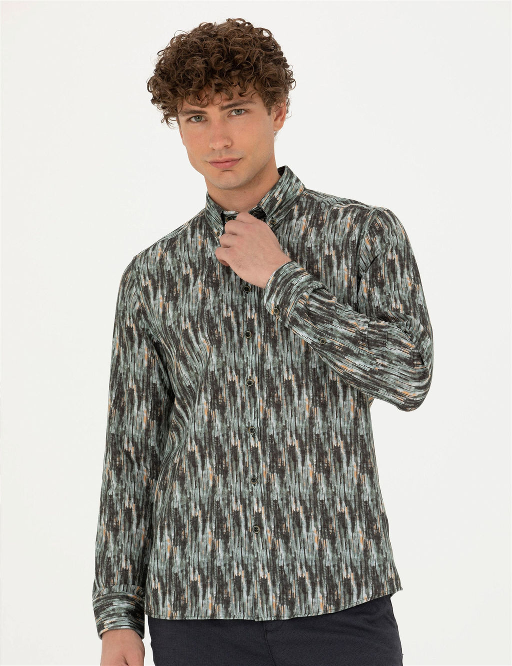 Haki Slim Fit Uzun Kollu G_mlek - Pierre cardin фото 3