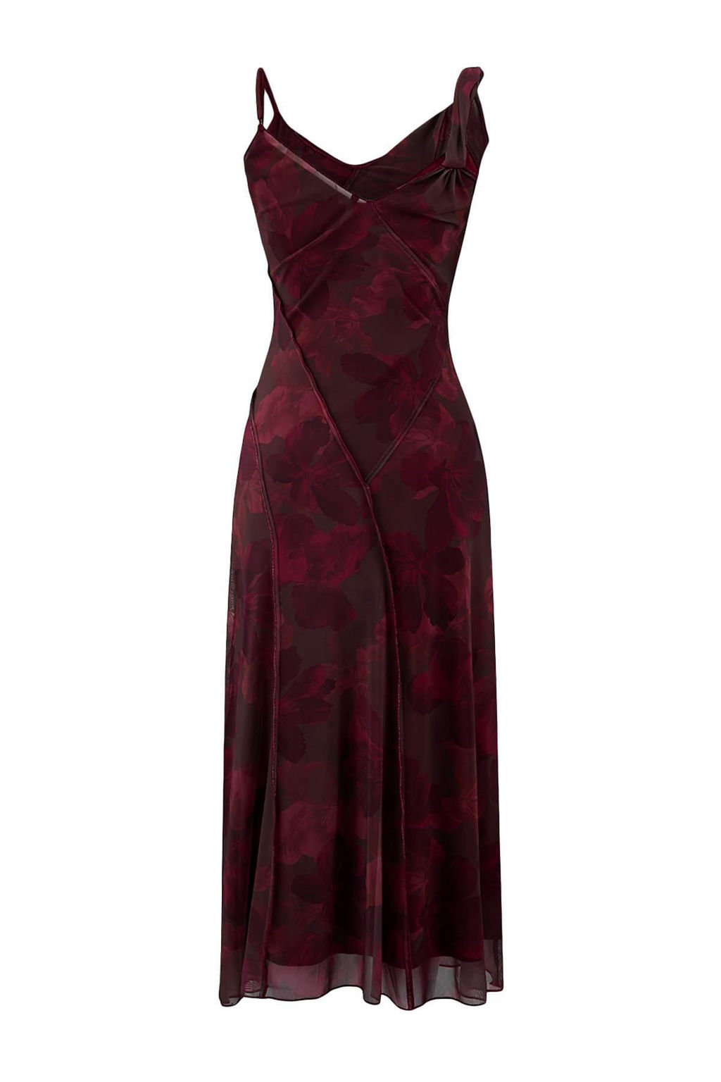 Limited Edition Cok Renkli Sifon Soyut Cicek Desenli Midi Elbise TPRSS26EL00036