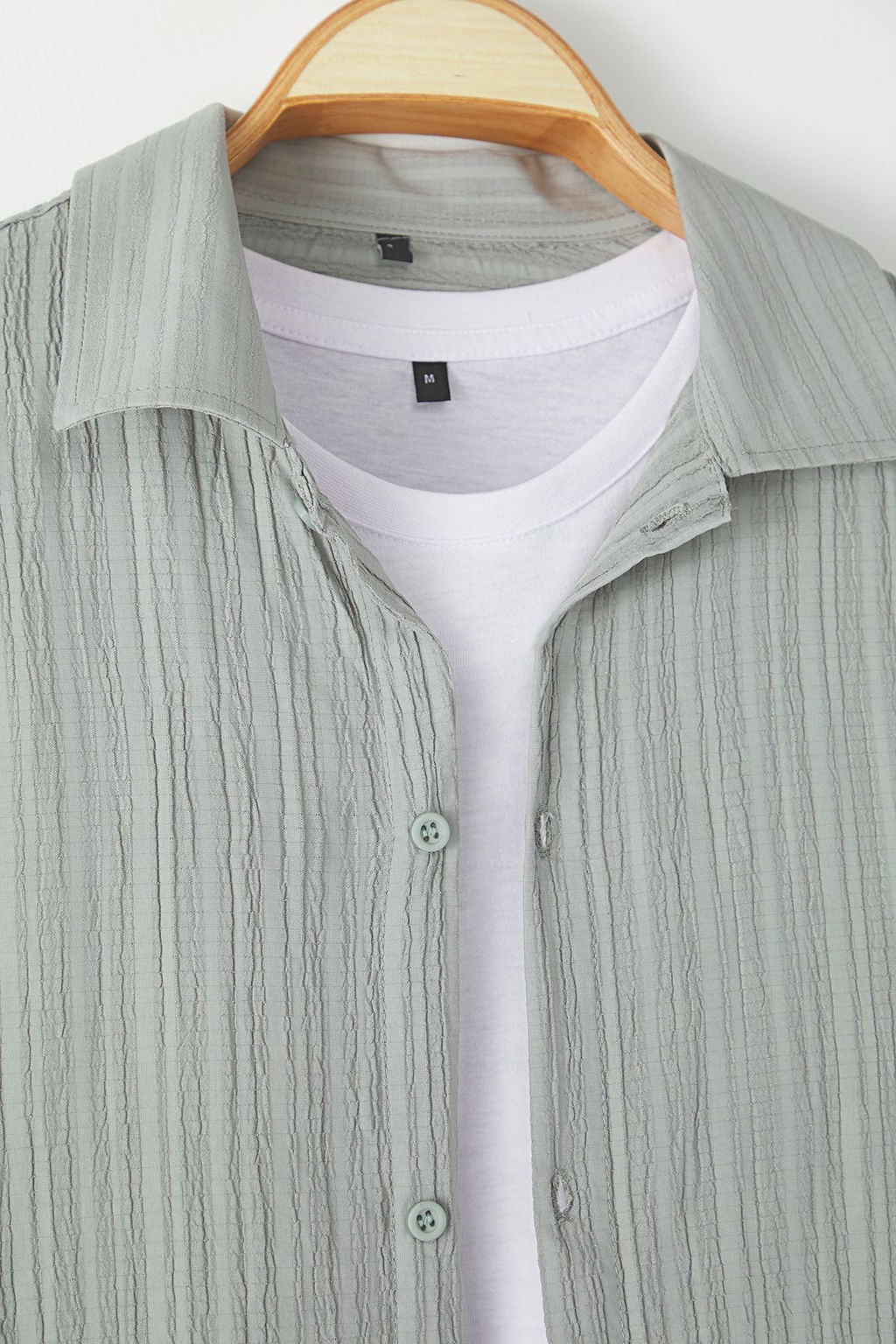 TRENDYOL MAN Haki Regular Fit Dusuk Omuzlu Dokulu Gomlek TMNSS25GO00011 - Trendyolmilla фото 7