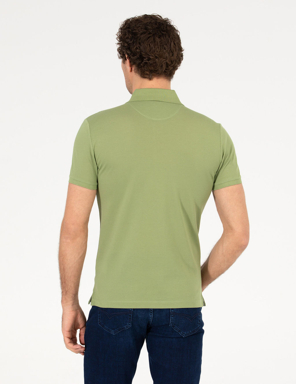 A__k Ye_il Polo Yaka Slim Fit Basic Merserize T-shirt