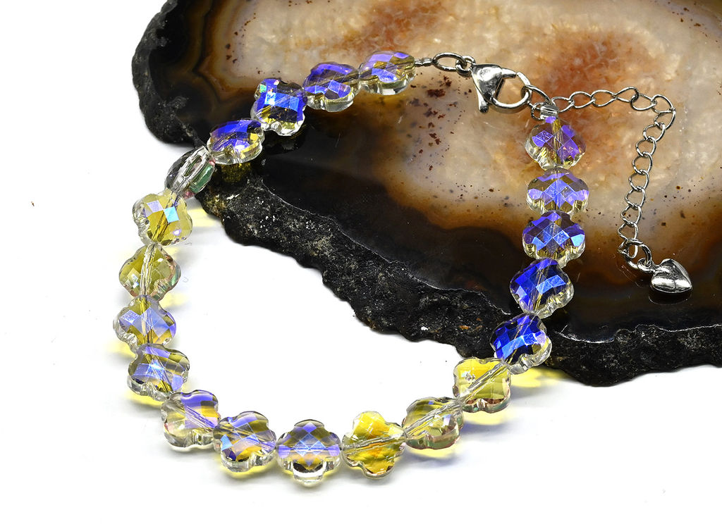 Браслет из циркона клевер 8мм цв.зелено-голубой, 18см