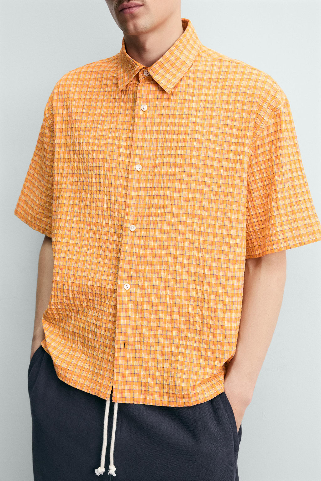 CAMISA RELAXED FIT ESTRUCTURA CUADROS / Naranjas - Zara фото 5