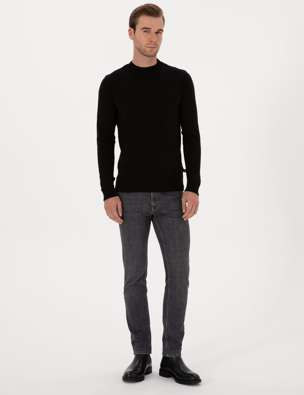 Siyah Slim Fit %100 Pamuk _eyrek Bal_k__ Yaka Triko Kazak - Cacharel фото 4
