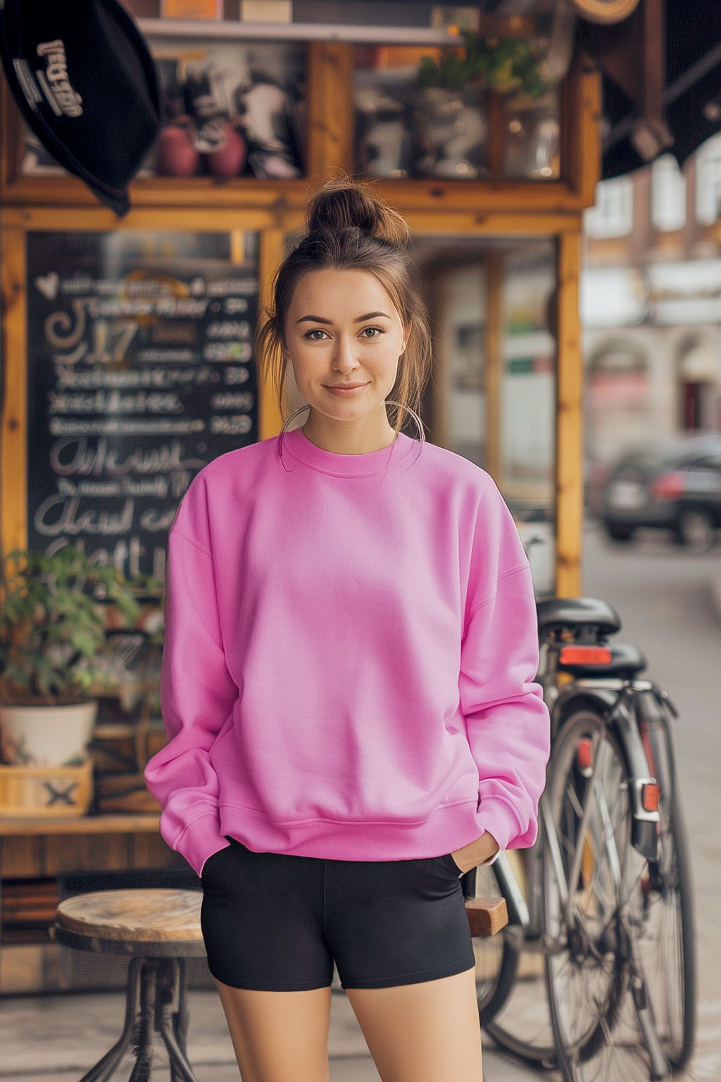 Pembe Oversize/Rahat Kesim Basic Bisiklet Yaka Kal?n/Ici polarl? Orme Sweatshirt TWOAW24SW00102