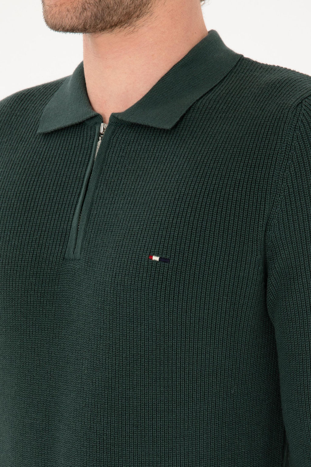 Erkek Regular Fit Fermuarl_ Koyu Ye_il Basic Kazak - U.s. polo assn фото 7