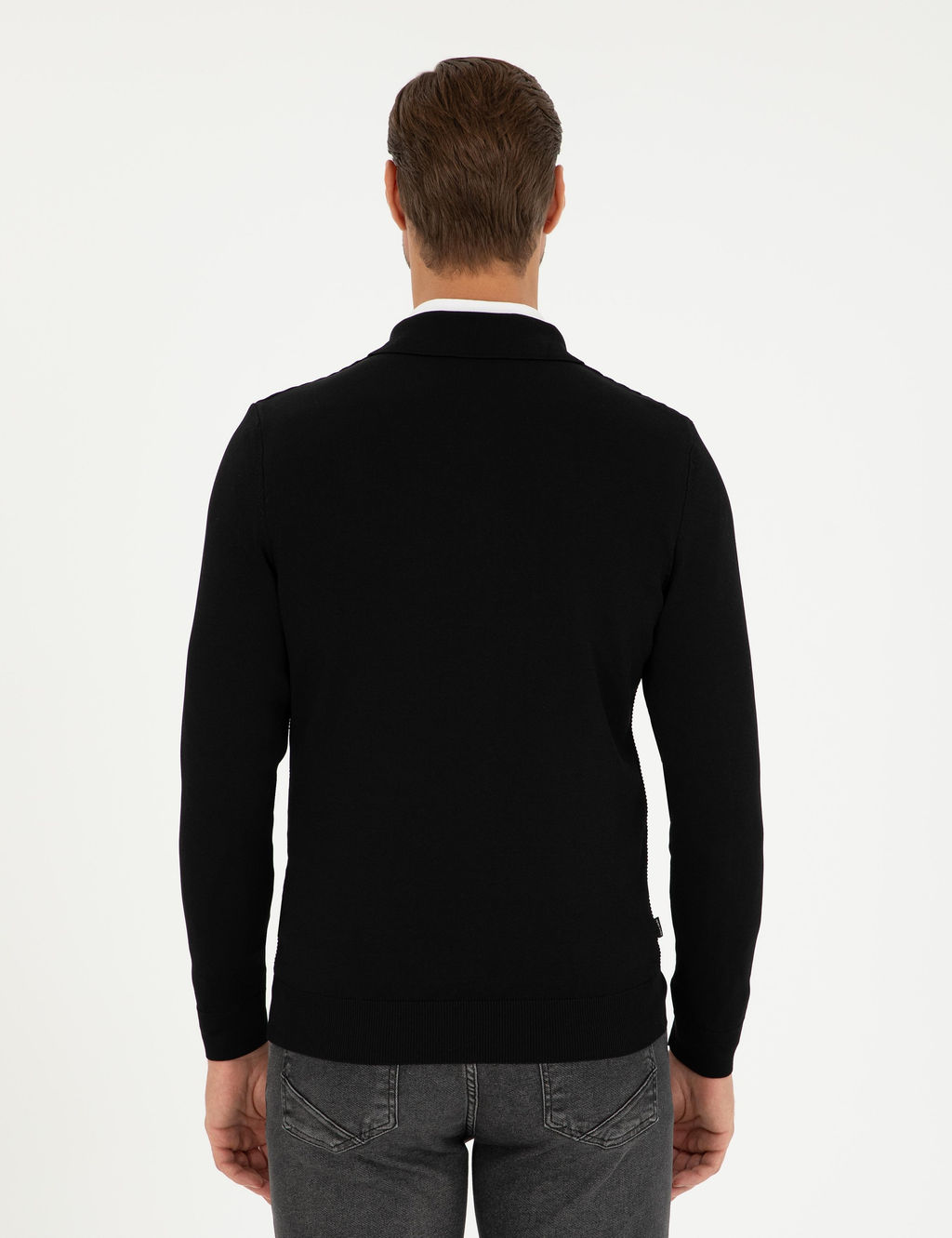 Siyah Regular Fit Fermuarl_ Polo Yaka Triko Kazak - Pierre cardin фото 5
