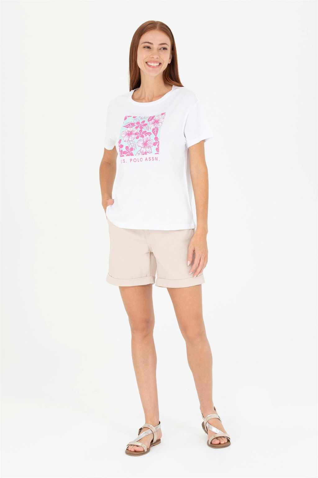 Женская белая футболка с круглым вырезом Неожиданная скидка в корзине - U.s. polo assn фото 4