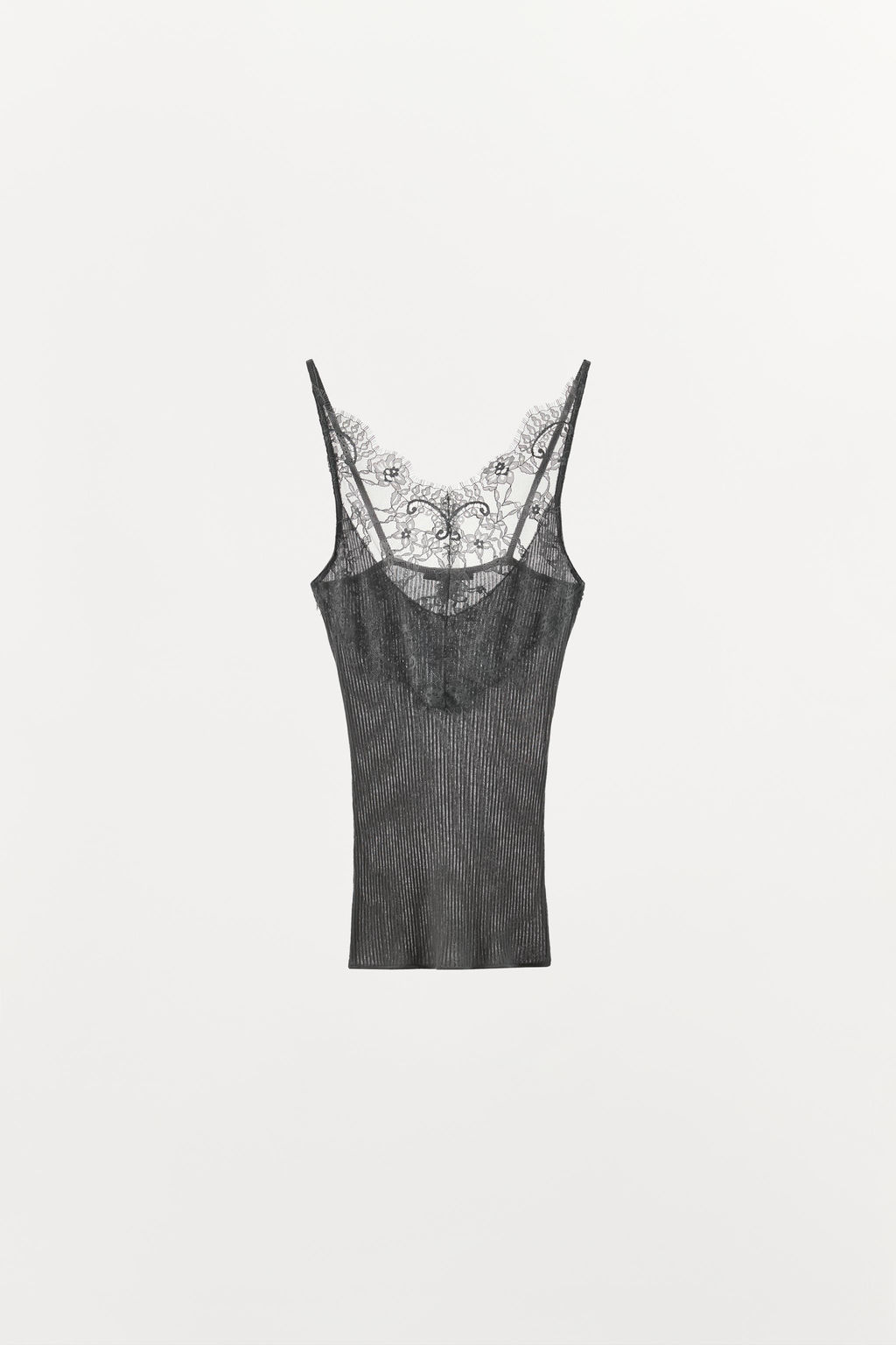 TOP PUNTO TIRANTES ENCAJE / Gris - Zara фото 3