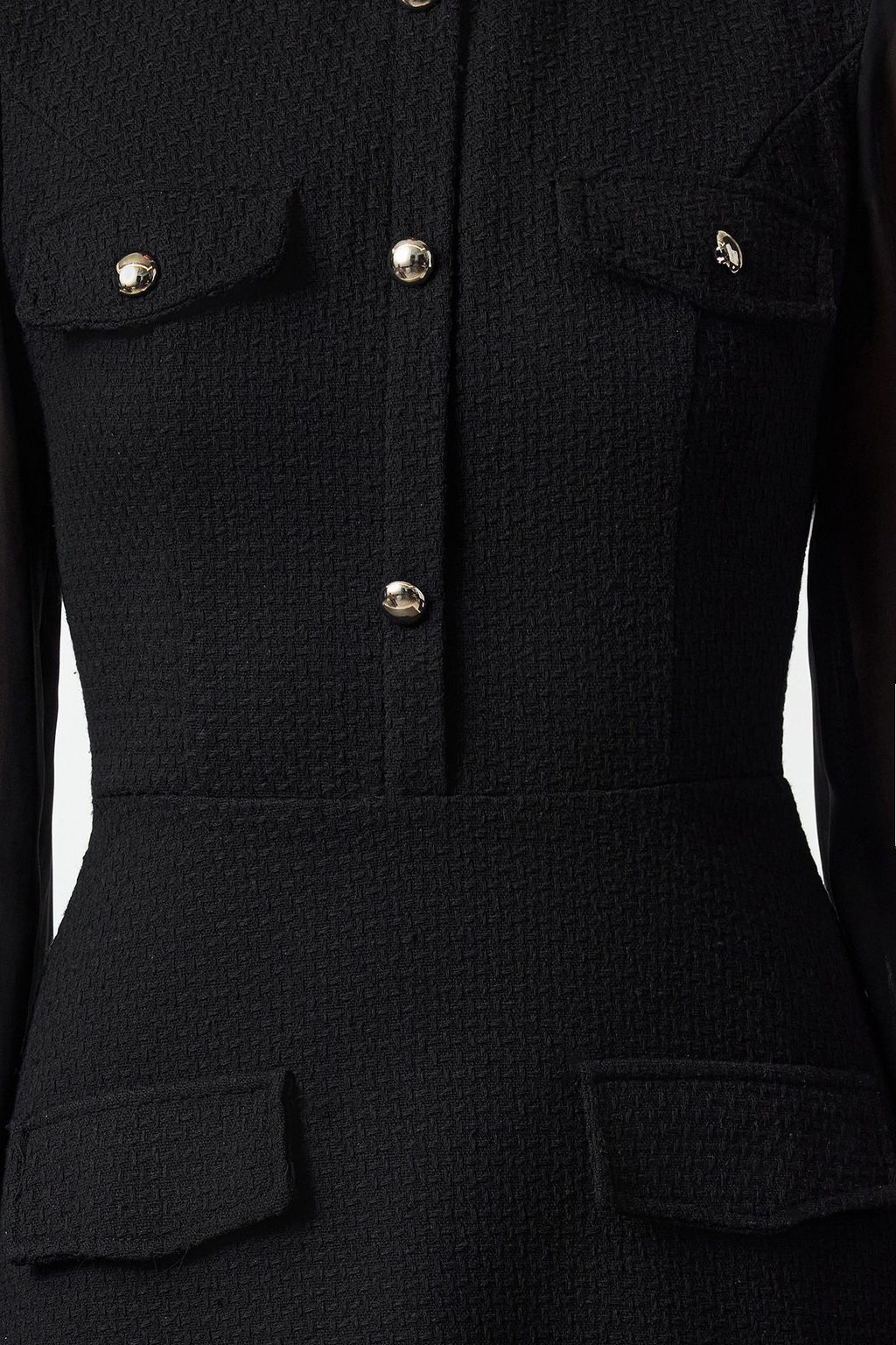 TRENDYOLMILLA Siyah Kollar? Sifon Detayl? Skater/Belden Ac?lan Dik Yaka Tuvit Mini Dokuma Elbise TWOAW25EL00257