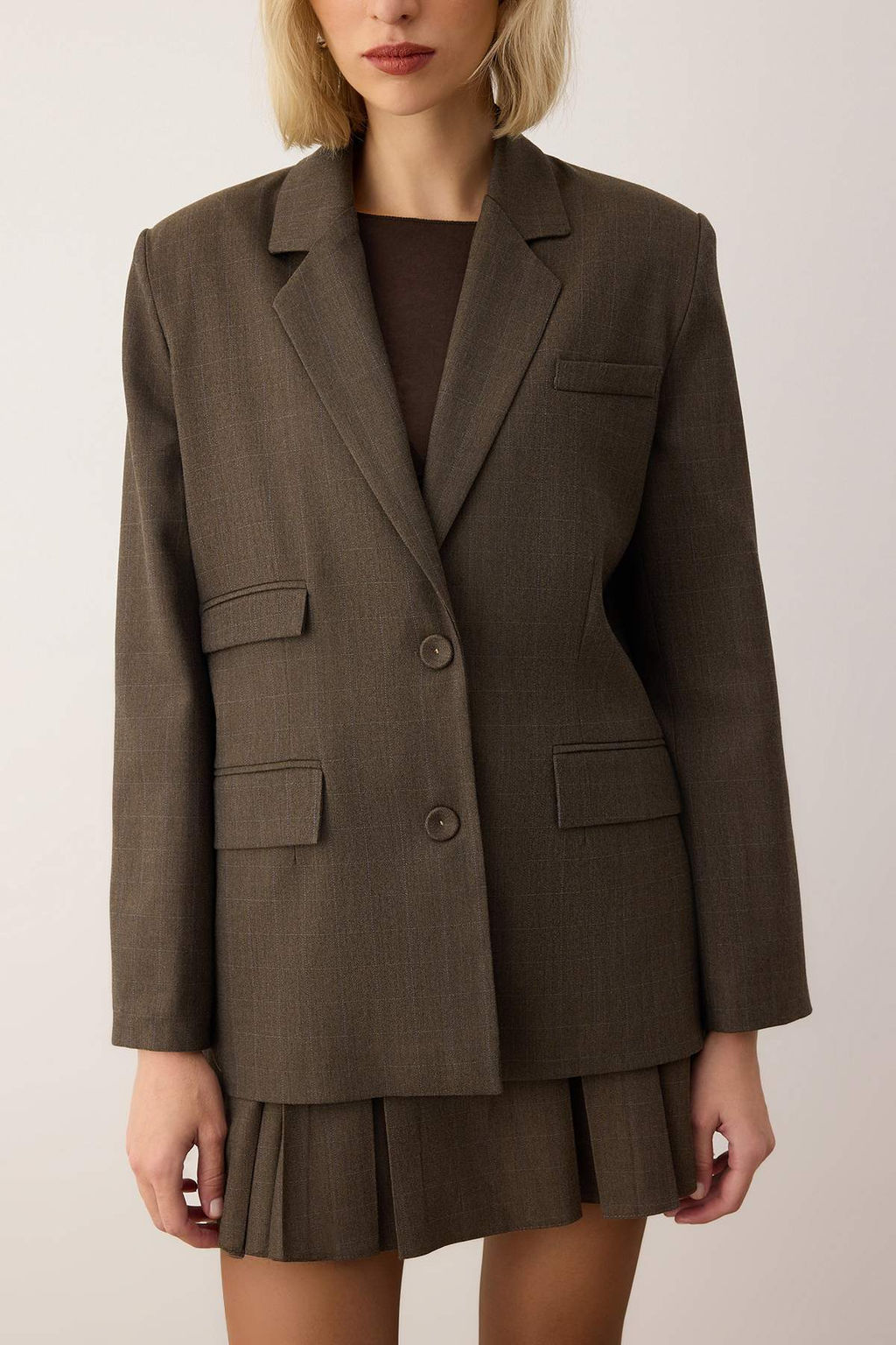 EXCLUSIVE Ozel Koleksiyon Vizon Cep Detayl? Ekoseli Oversize Blazer Ceket TWOAW26BC00048