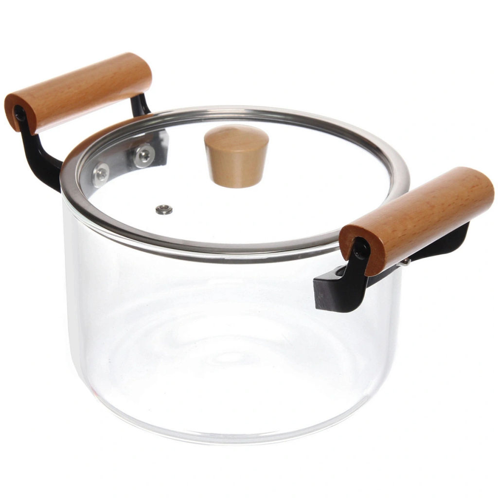 Кастрюля из боросиликатного стекла 3,5л "Хай-Тек" с деревянными ручками