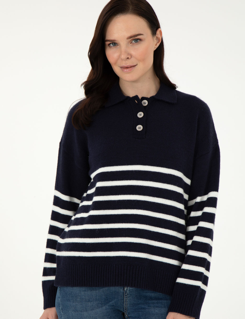 Lacivert Comfort Fit Polo Yaka Kazak