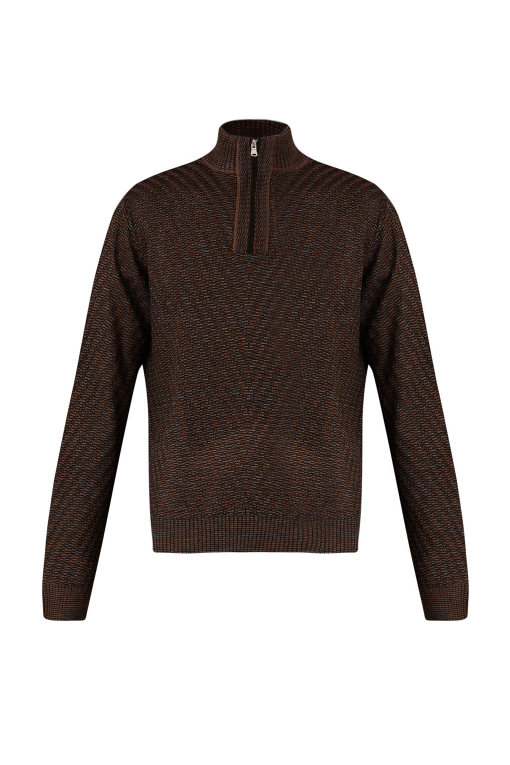 TRENDYOL MAN Kahverengi Slim Fit Dar Kesim Yar?m Bal?kc? Yaka Fermuarl? Triko Kazak TMNAW23KZ00175 - Trendyolmilla фото 6