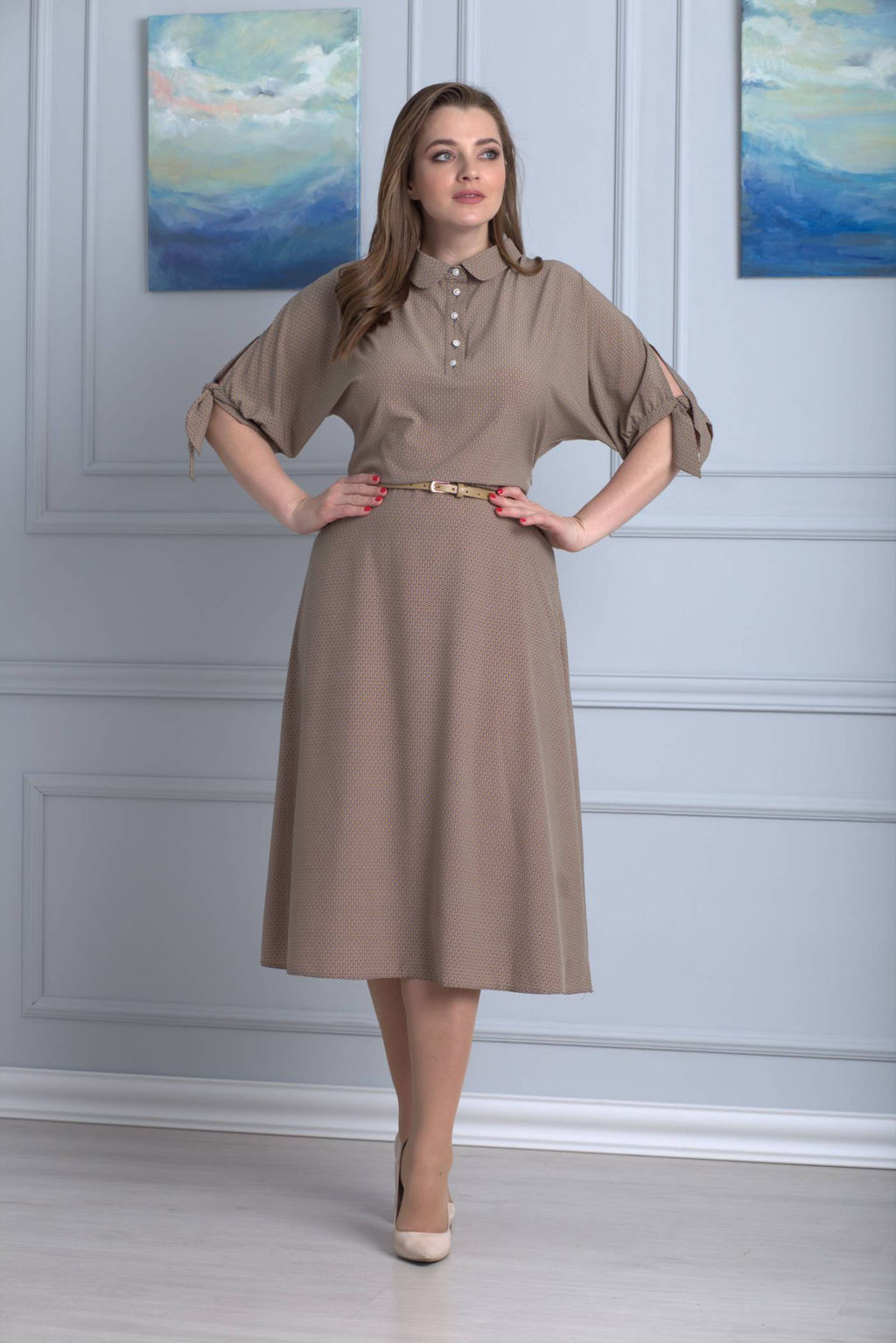 Платье ANELLI 670 беж/горох