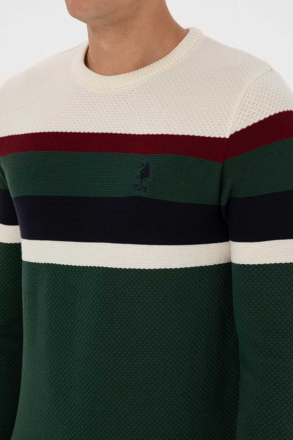 Erkek Slim Fit Bisiklet Yaka Koyu Ye_il Kazak