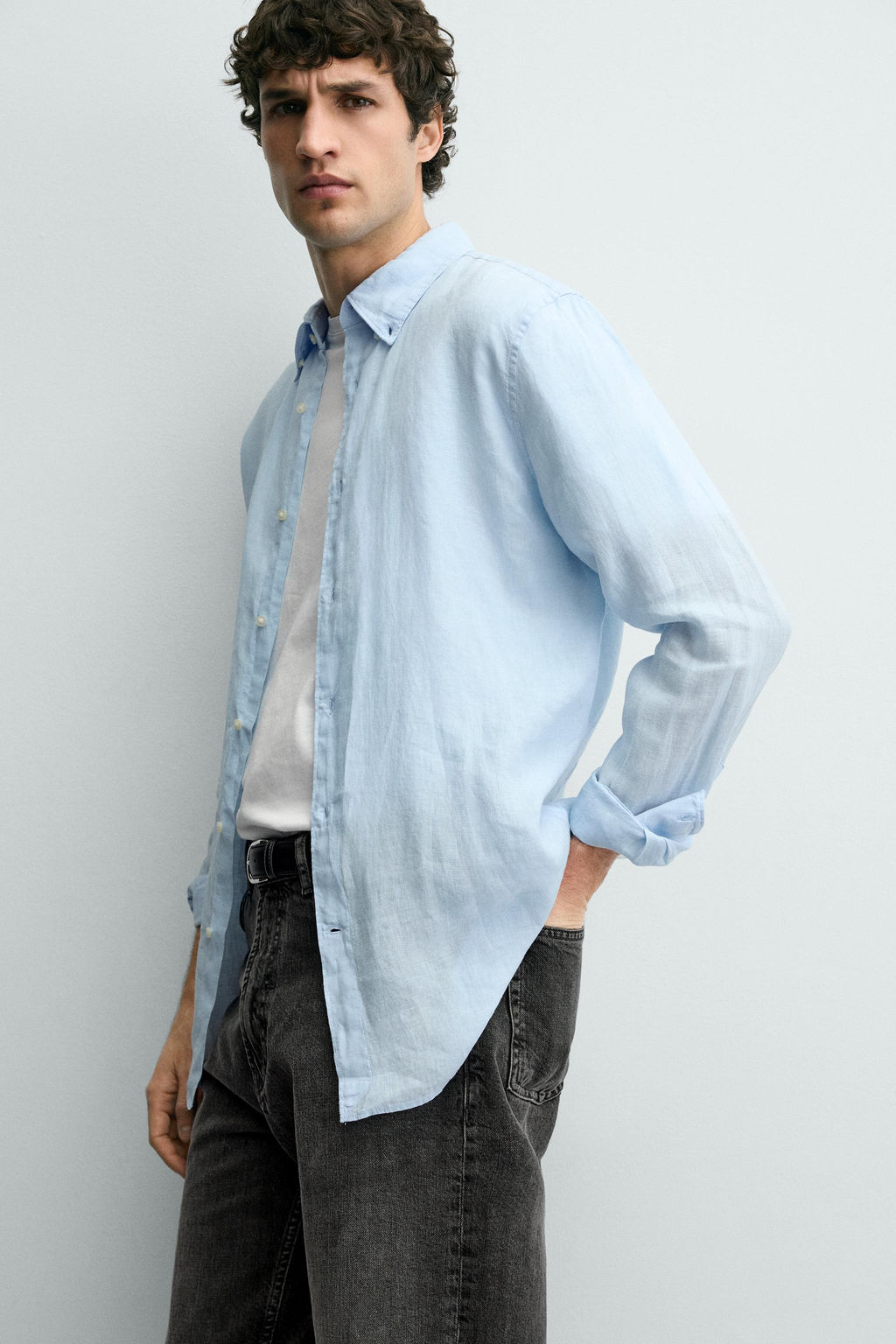 CAMISA REGULAR FIT 100% LINO / Celeste - Zara фото 5