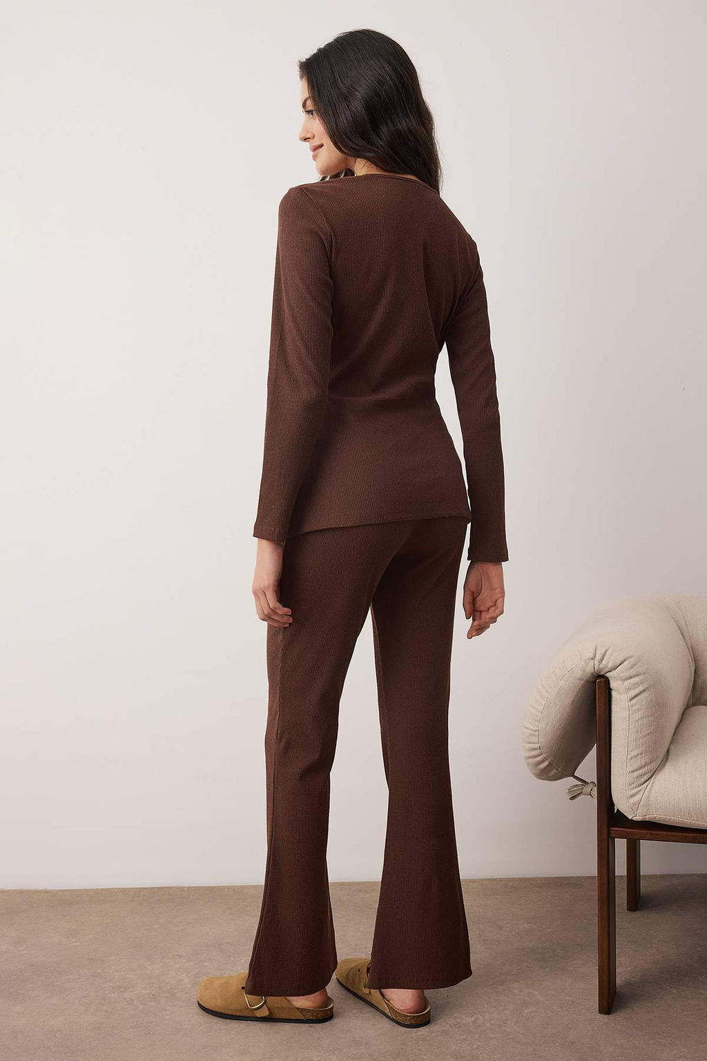 Gri Melanj Baglama Detayl? Kruvaze Yaka Fitilli Orme Pijama Tak?m? THMAW26PT00003 - Trendyolmilla фото 16