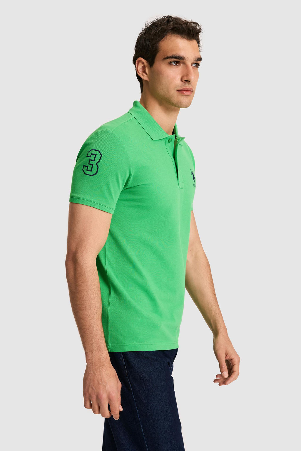 Erkek Slim Fit Polo Yaka A__k Ye_il Basic Ti__rt - U.s. polo assn фото 3