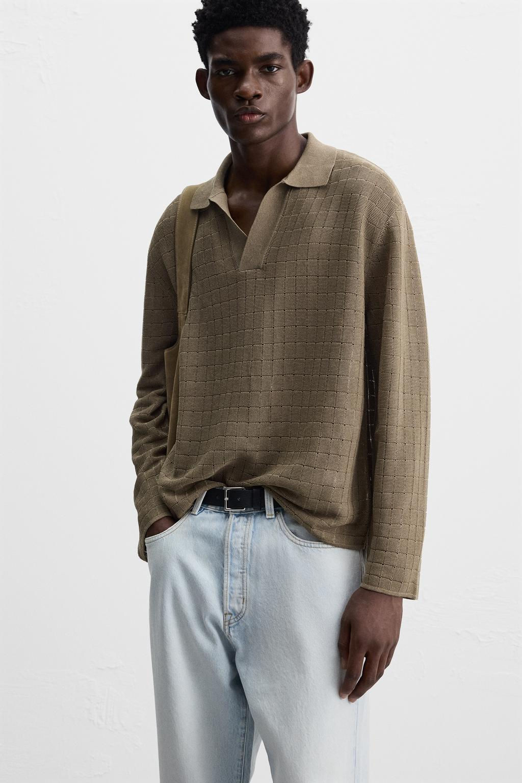 TEXTURED KNIT POLO SHIRT - Zara фото 6