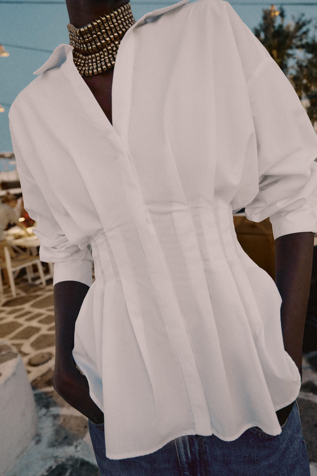 CAMISA POPEL?N PLIEGUES / Blanco - Zara фото 3