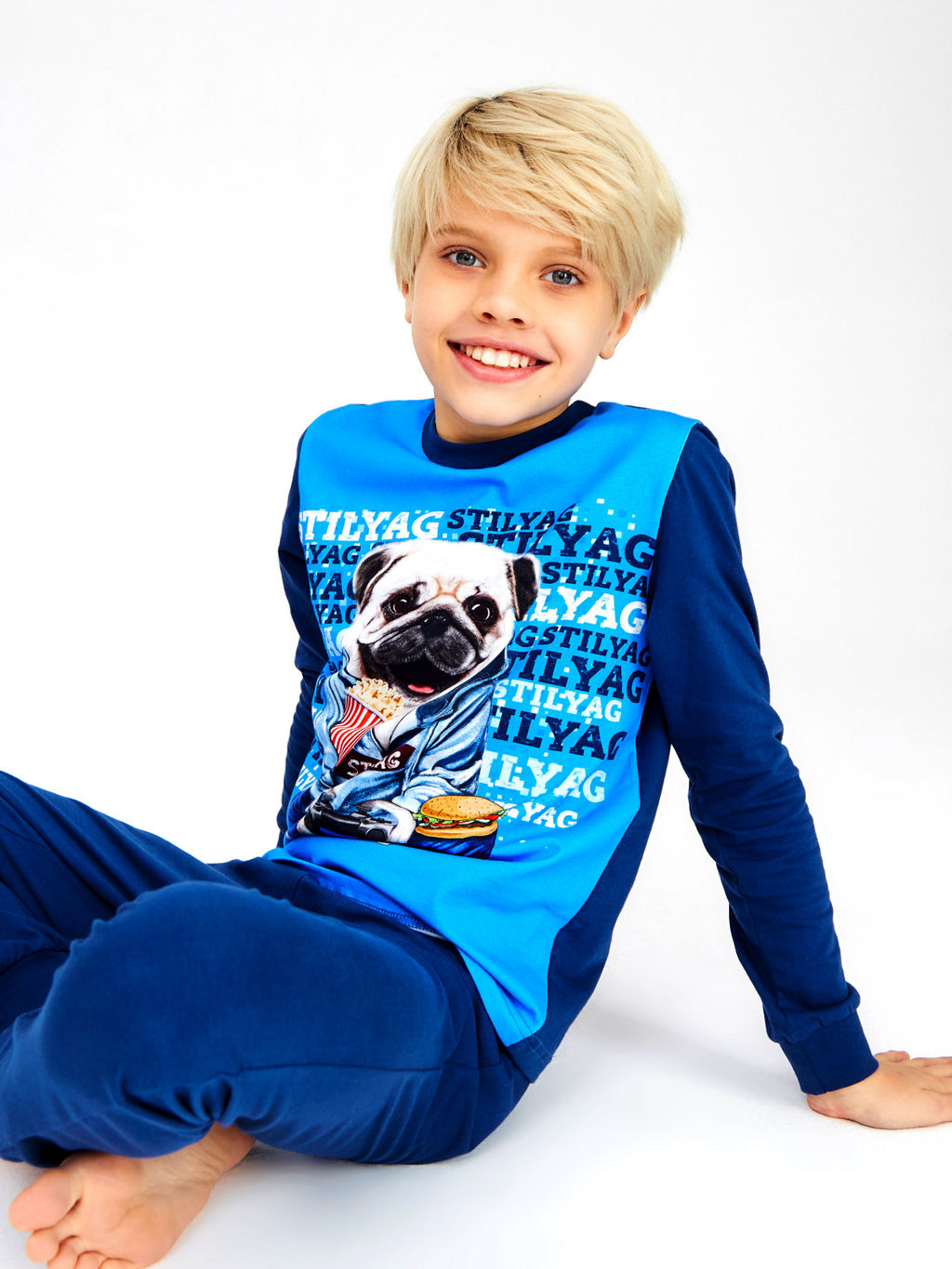 Пижама "Мопс",синий