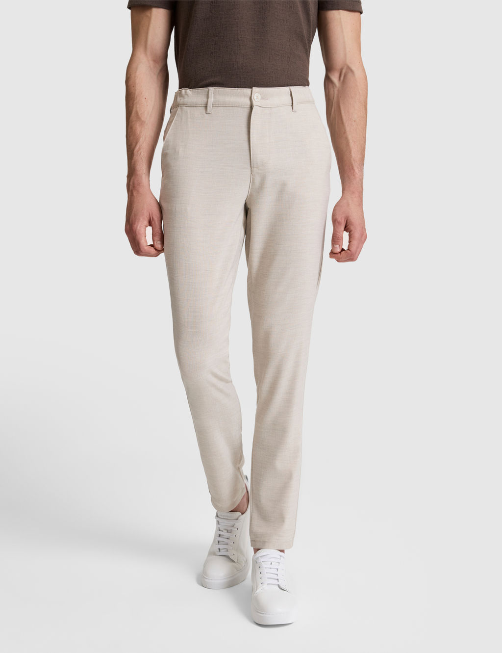 Bej Slim Fit Beli Latikli Kanvas Pantolon