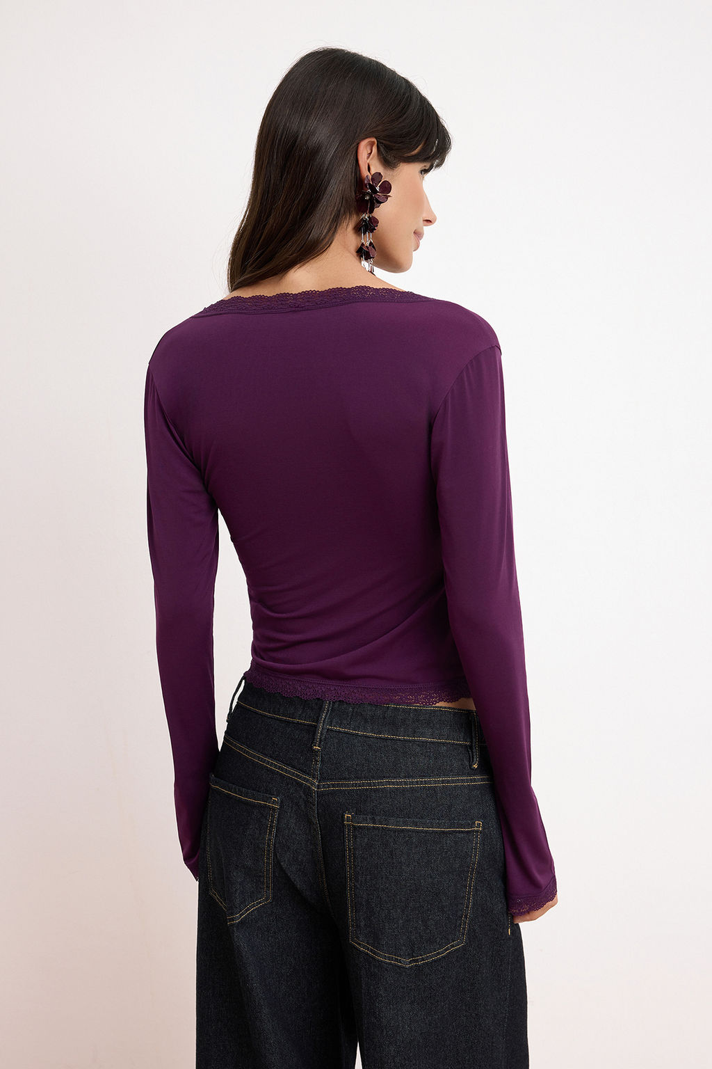 Murdum Duz Kare Yaka Uzun Orme Sandy Party Bluz TPRAW26BZ00045