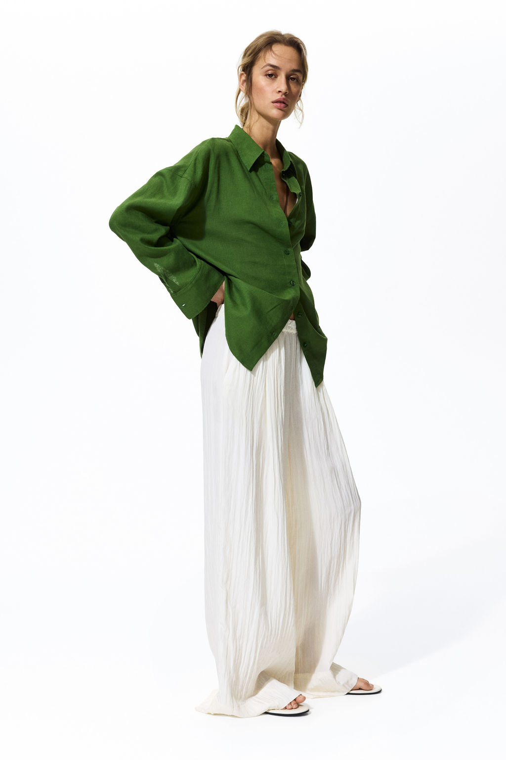 Camisa oversize en mezcla de lino - H&m фото 5