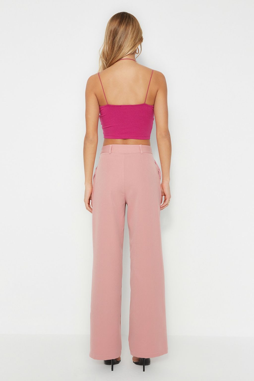 Siyah Yuksek Bel Wide Leg/Genis Paca Pileli Dokuma Kumas Pantolon TWOAW21PL0076